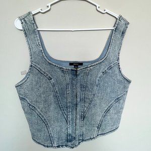 Blāshe 80s Zip Front Denim Midriff/Bustier Top